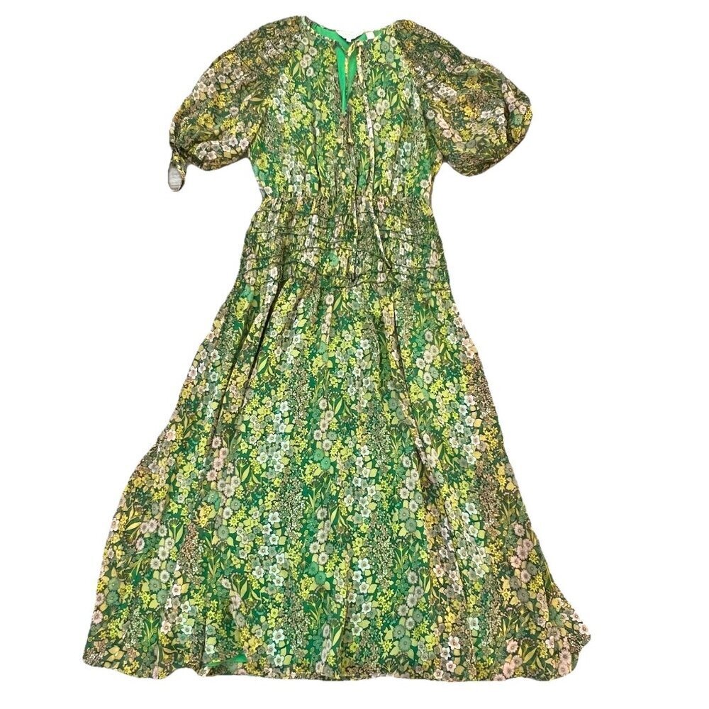Ted Baker Women’s Ursille Dress Size 6 Midi Floral Green Asymmetric Smocking